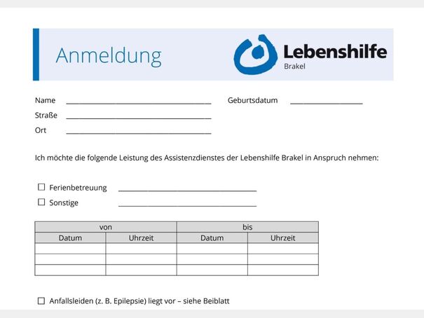 Anmeldeformular für Freizeitaktivitäten